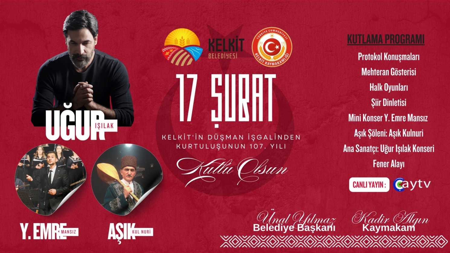 Kanla yoğurarak kazandığımız bu toprağın düşman işgalinden kurtuluşunun 107. yılı münasebetiyle yapılacak olan kurtuluş bayramı programımıza teşrifleriniz bizleri onurlandıracaktır.